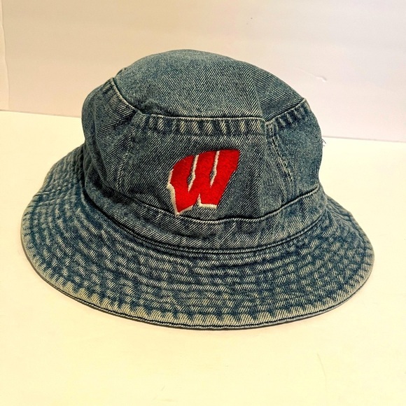 Headshot Other - University of Wisconsin Badgers Vintage Denim Bucket Hat with W Logo Badgers UU
